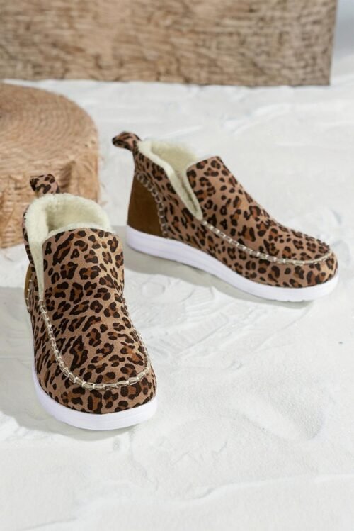 Femme Bottes | Bottes De Neige D'hiver Doublées En Polaire à Imprimé Léopard Marron