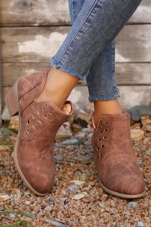 Femme Bottes | Bottines à Talons Pointues En Daim Découpé En Bois De Santal Rouge