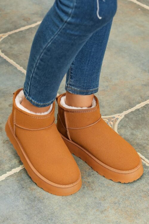 Femme Bottes | Bottines De Neige En Daim Doublées De Fausse Fourrure Marron