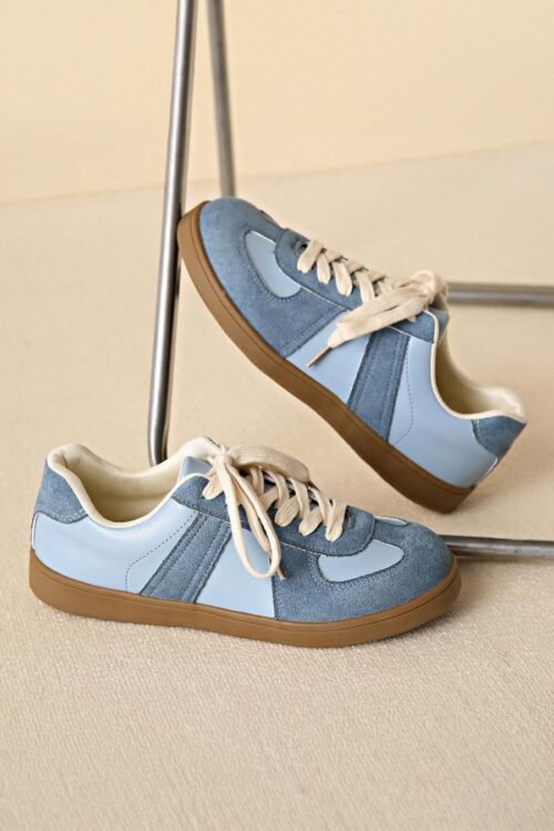 Femme Sneakers | Baskets à Lacets En Daim Bicolore Bleu Crépuscule
