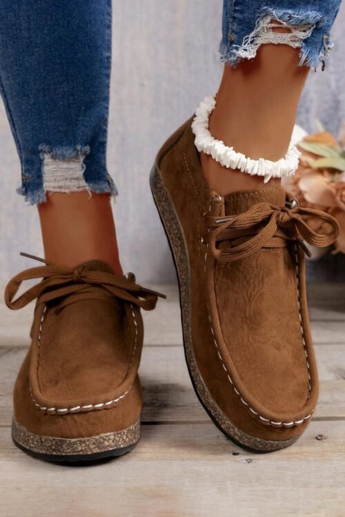 Femme Sneakers | Chaussures Décontractées à Lacets Couleur Café