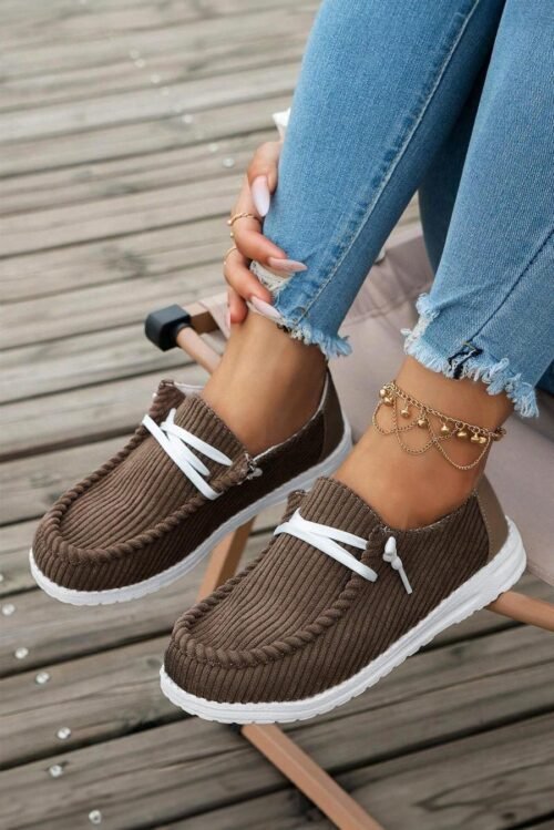 Femme Sneakers | Chaussures Décontractées à Lacets Couleur Café