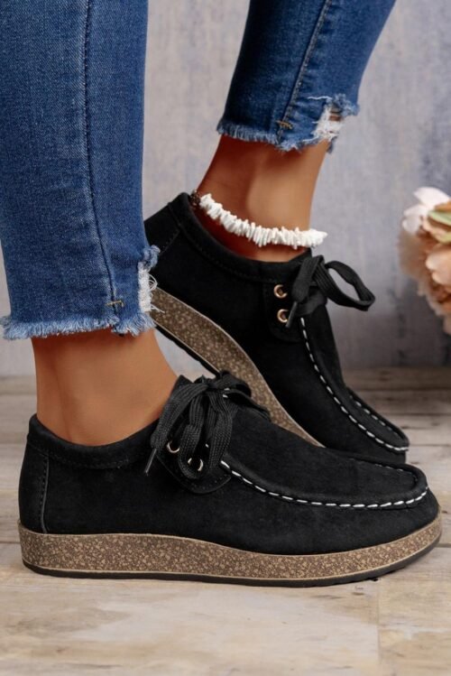 Femme Sneakers | Chaussures Décontractées à Lacets Noires