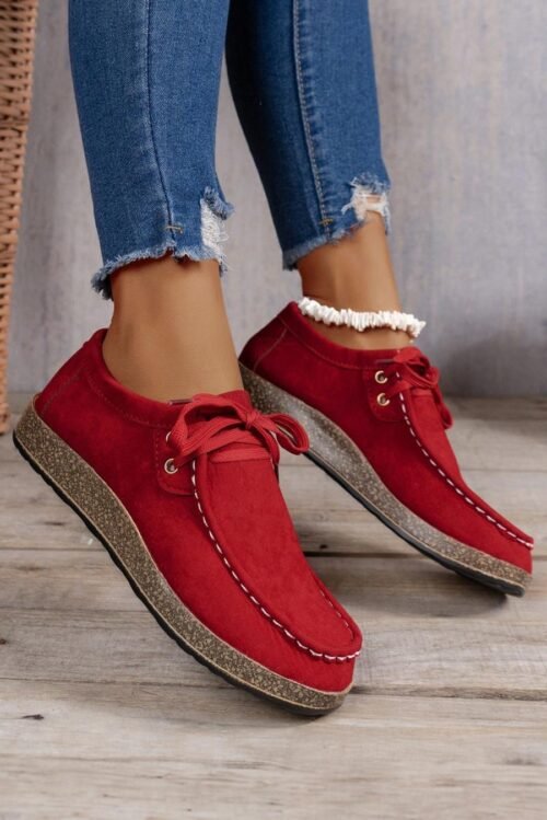Femme Sneakers | Chaussures Décontractées à Lacets Rouge Vif