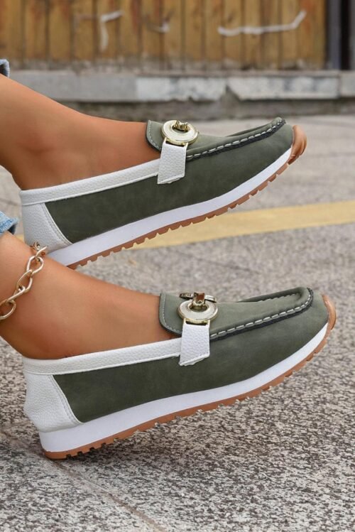 Femme Sneakers | Chaussures Décontractées à Patchwork Vert Noirâtre